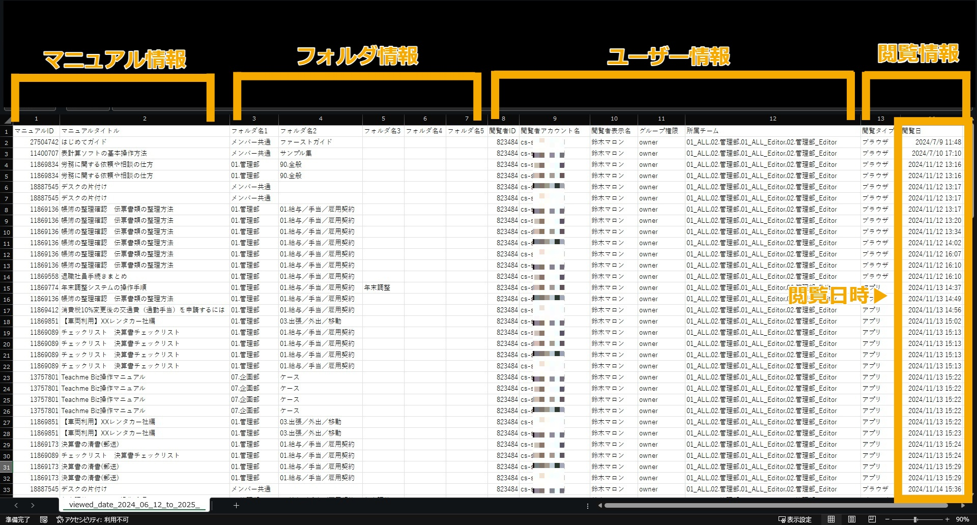 マニュアルの閲覧状況をCSV出力する